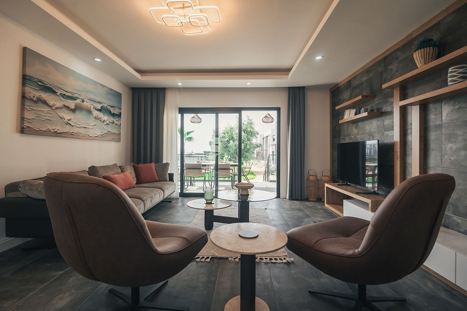 Furnished living room at Palm Garden