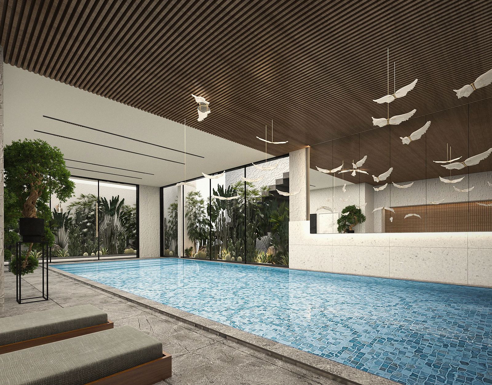 Indoor pool with timber ceiling