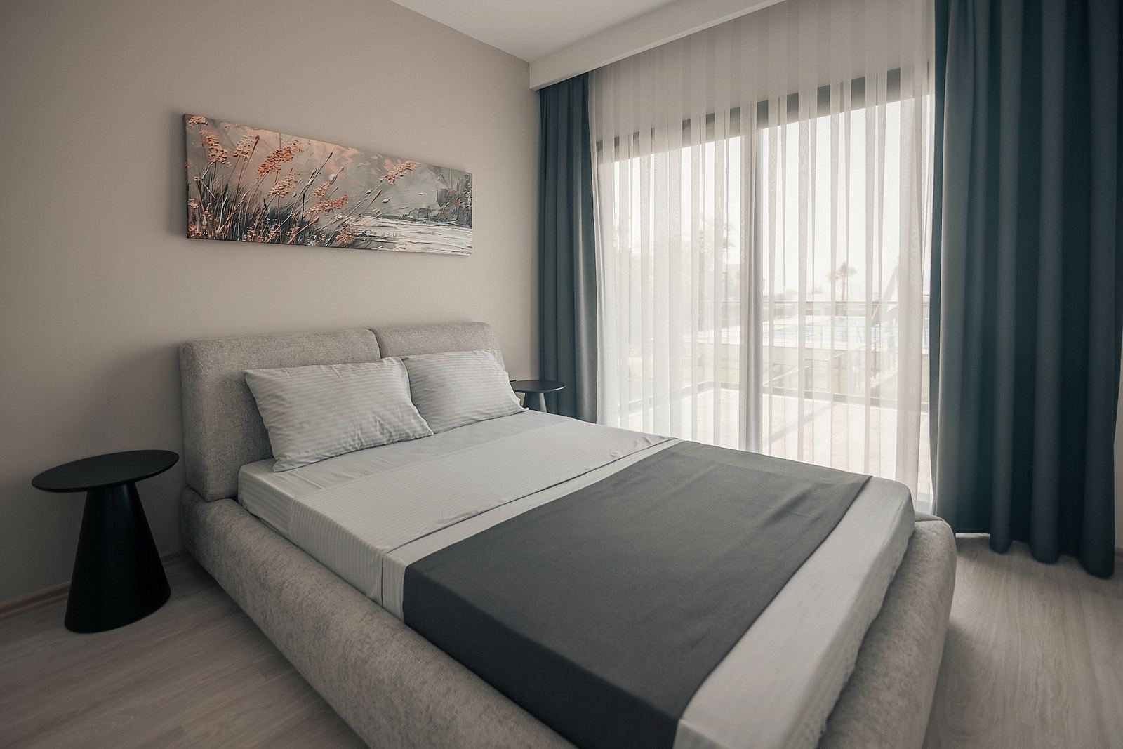 Bedroom with sheer curtains