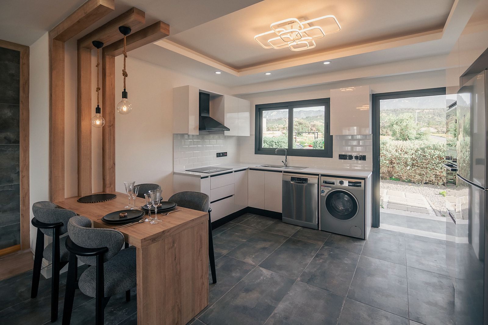 Open-plan kitchen and dining